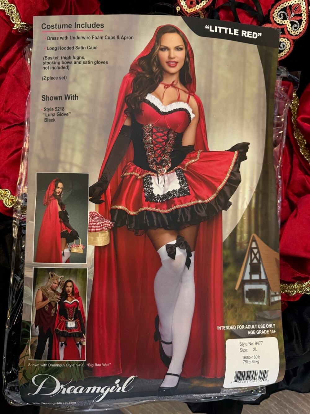 Women's Little Red Riding Hood Costume Sexy Red Cape Dress Halloween XL